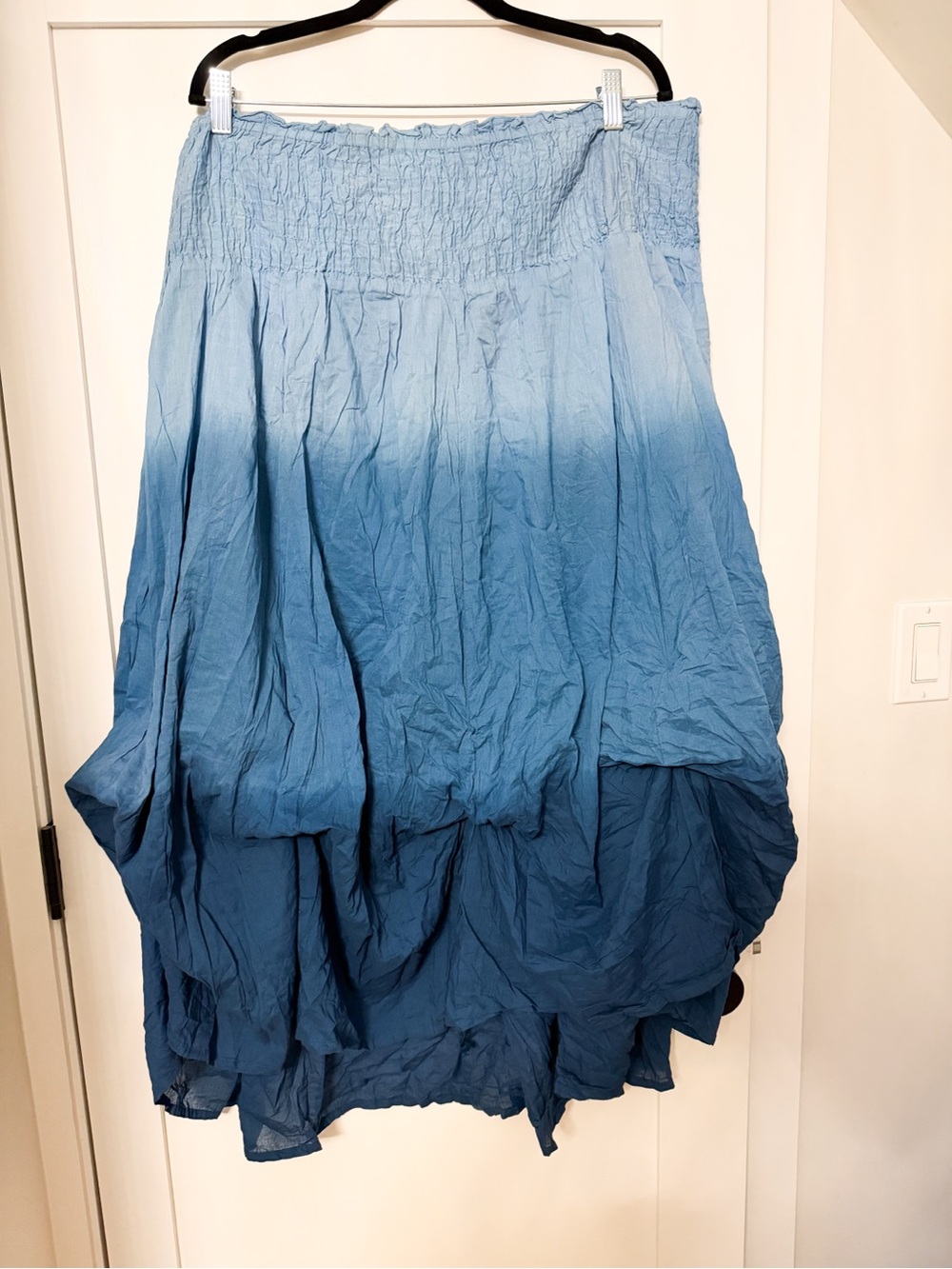 Vtg Blue Ombre Maxi Skirt Smocked Balloon Hem Cottagecore  Festival Boho 2xl nwt